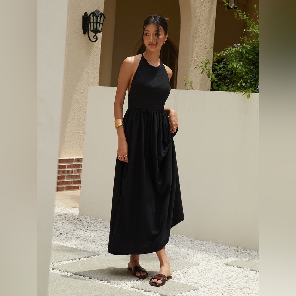 Commense Solid Halter Long Dress
